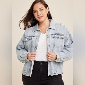 Maurice’s Women's Light Blue Denim Jacket with pearl diamond embellishments
